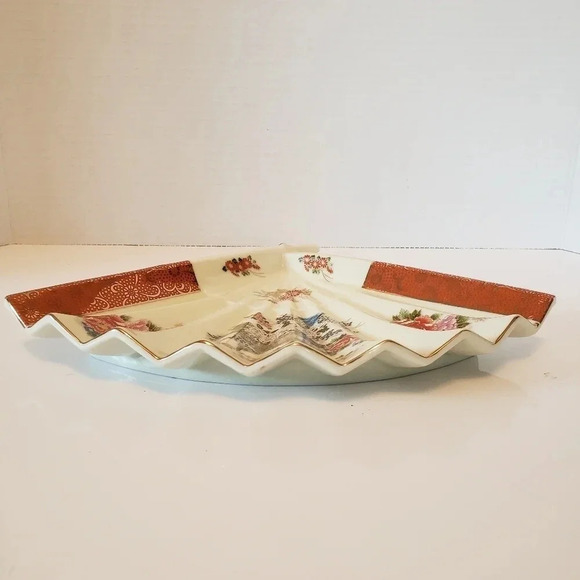 Vintage Asian Handpainted Fan  Trinket Dish Floral/Peacock. - Picture 7 of 11